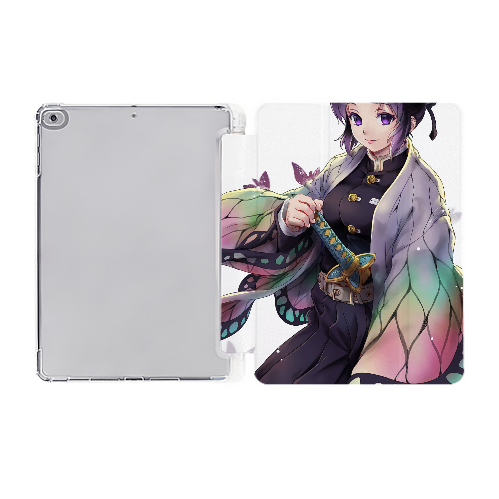 （画像用） 鬼滅の刃（きめつのやいば）蟲柱-胡蝶 しのぶ／こちょう しのぶ Kochou Shinobu IPad ケース ペン収納付き 三つ折りスタンド PUレザー×シリコン 対応機種9.5/10.5/10.9インチ